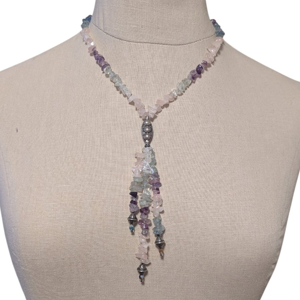 NWT Quartz Crystal Amethyst‎ Lariat Necklace Handmade Stone Beads Boho Fairycore